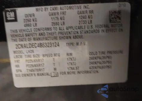 2011 Chevrolet Equinox 1Lt z USA, uszkodzony, nr VIN 2CNALDEC4B6323124